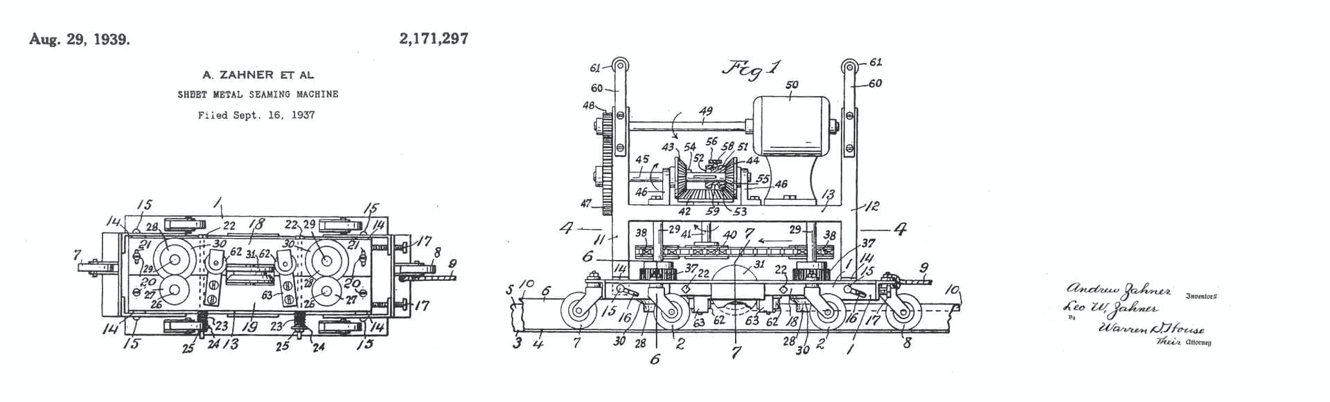 Zahner patent for historic Sheet Metal Seaming Machine.
