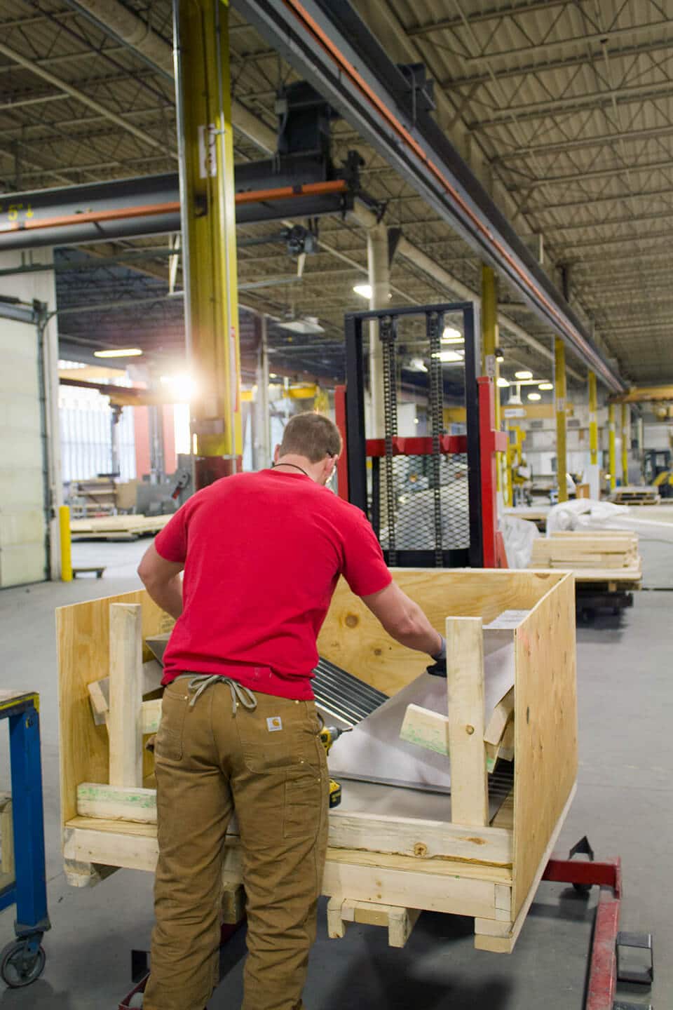 Zahner fabricator crates the aluminum parts for the IwamotoScott Facade. Example photo of the crated IwamotoScott facade parts used on the City View Garage