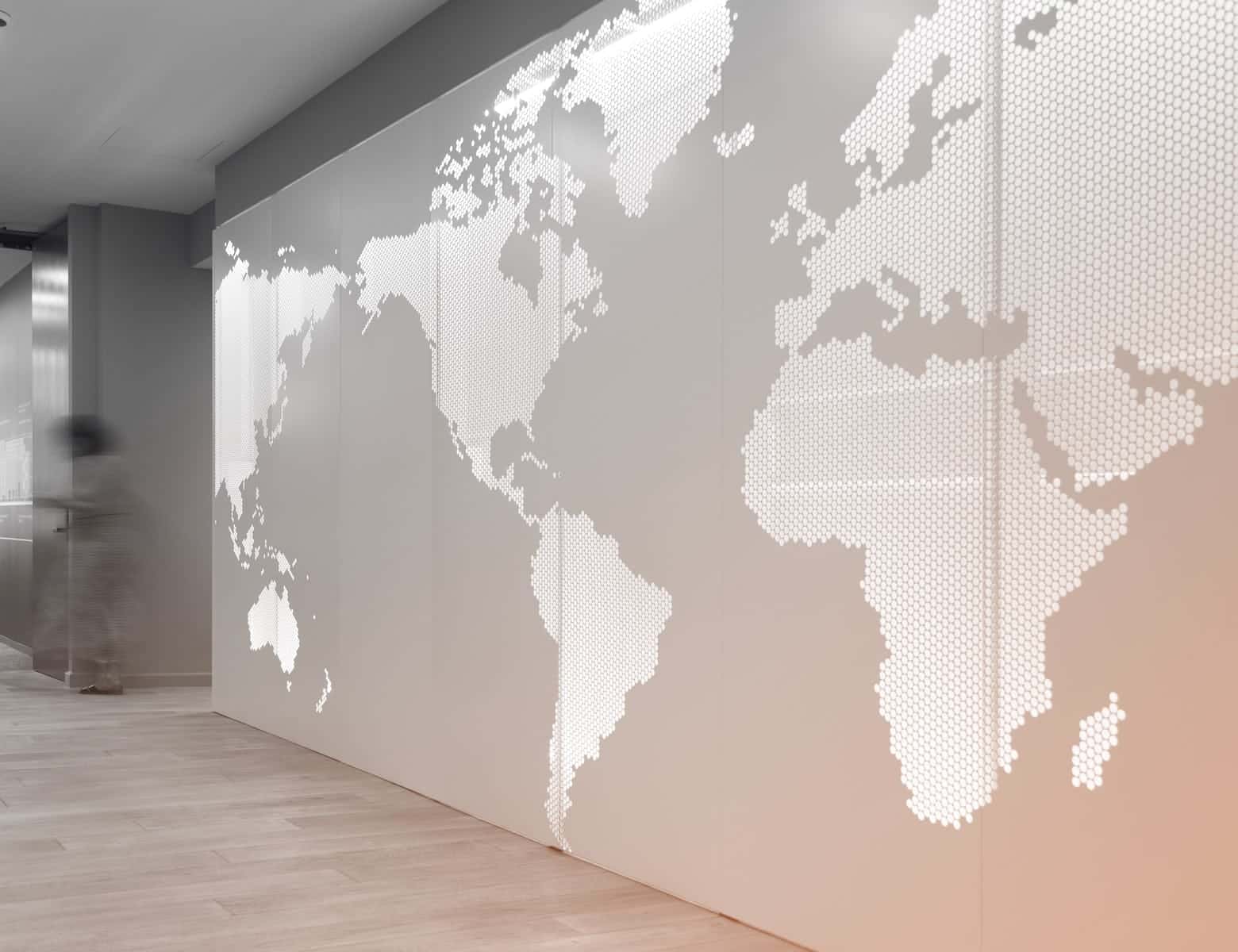 lineage-logistics-copyright-zahner-2835 Interior metal ImageWall system with backlit painted aluminum panels.