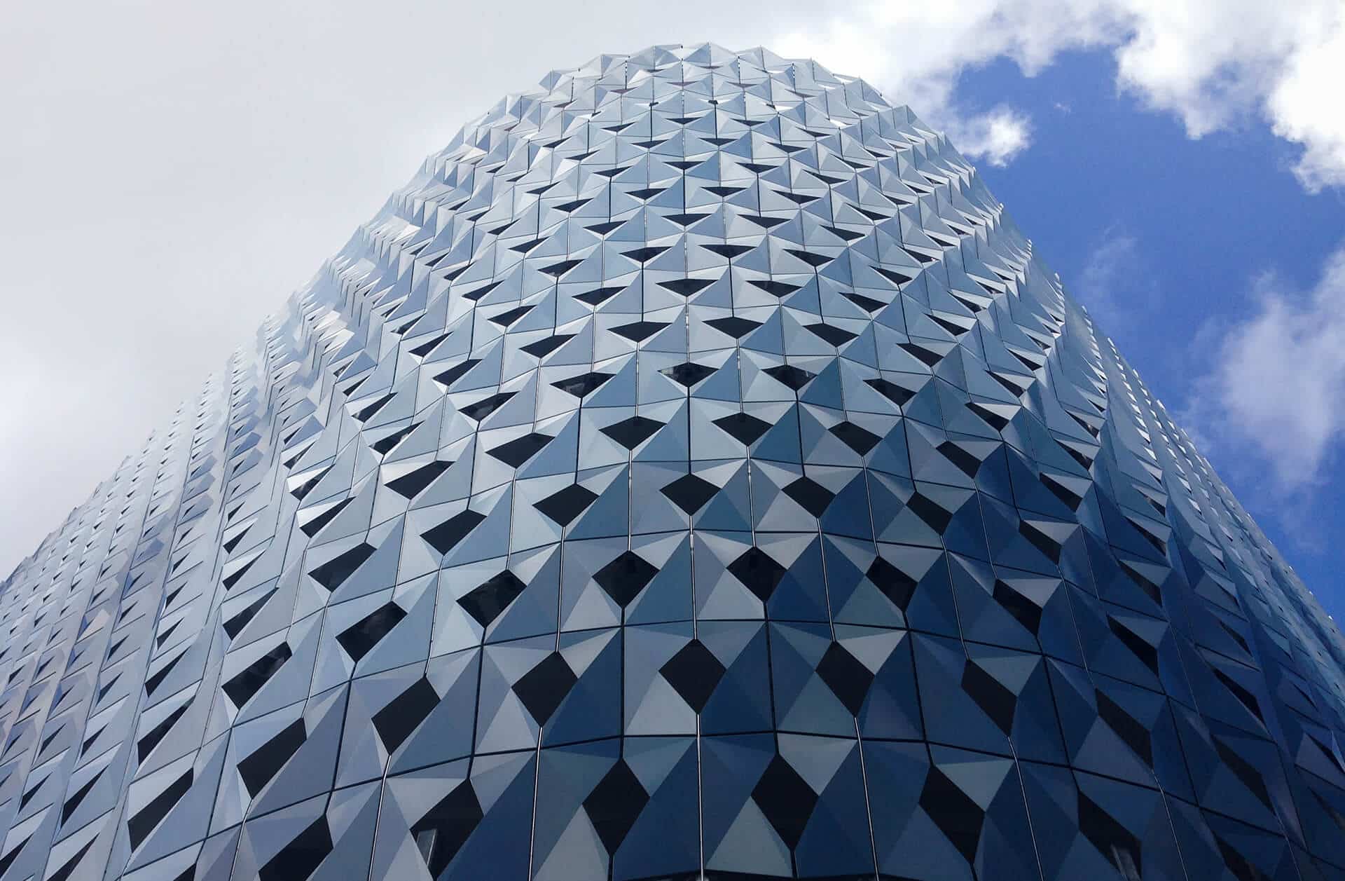 Upward view of the IwamotoScott Facade for the Miami Design District City View Garage. Upward view of the IwamotoScott Facade for the Miami Design District City View Garage