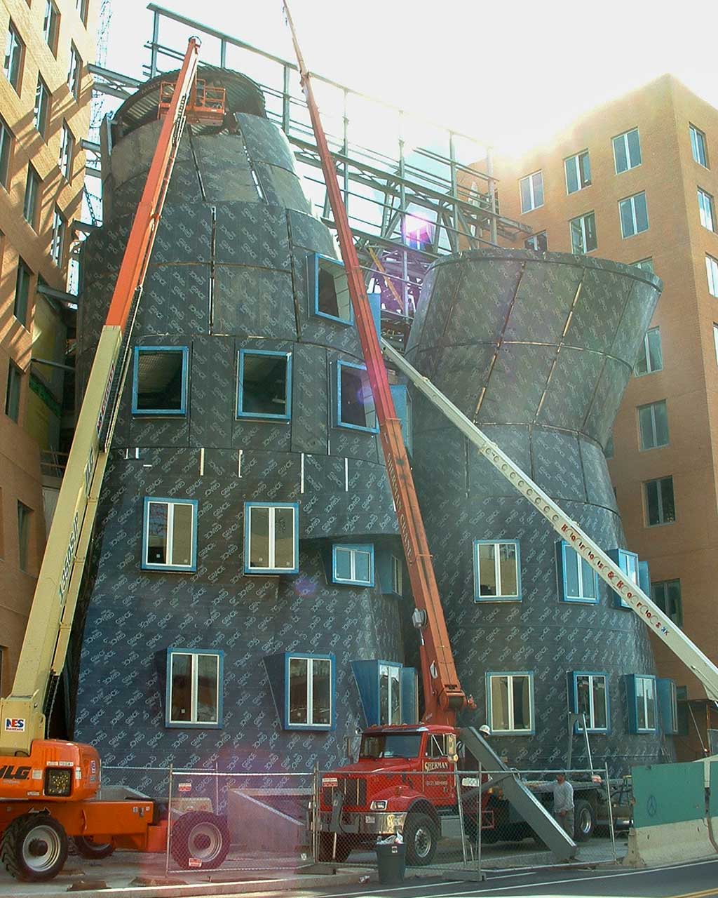 Twins building during construction revealing the ZEPPS panel understructure.