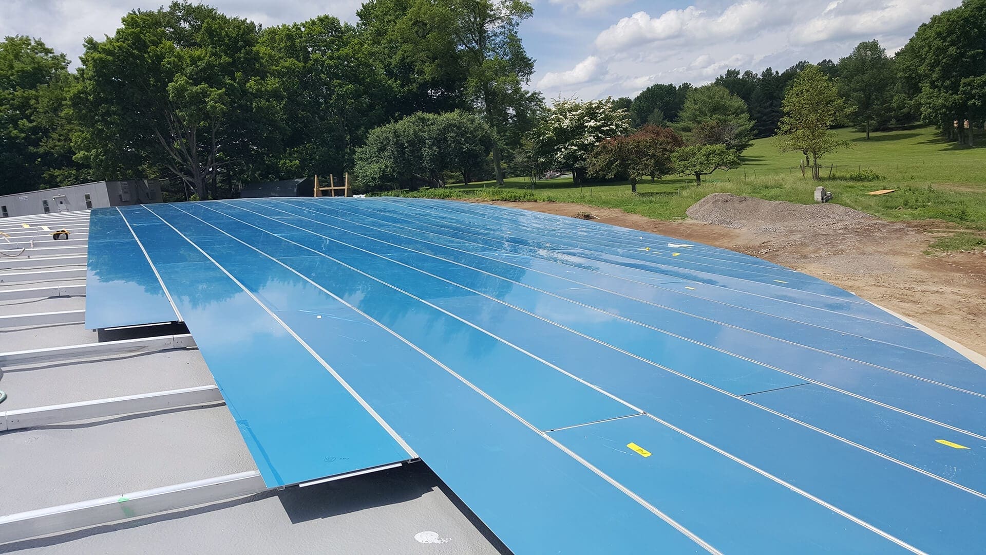 Detail of the panels to create the dual curve roof on Grace Farms.