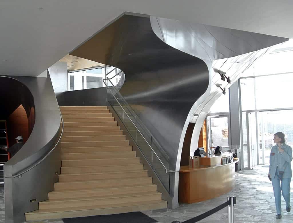 View of the Hunter Museum interior staircase after completion.