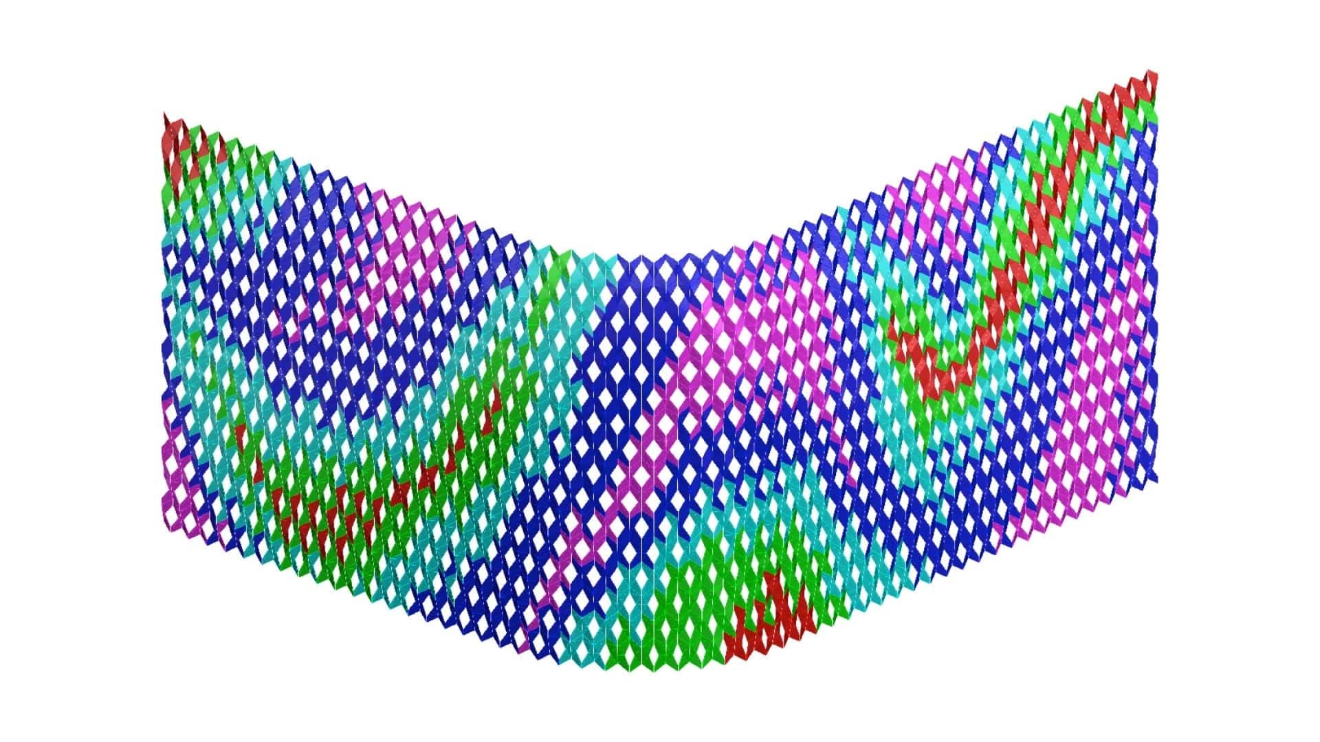 Digital model of the IwamotoScott facade, color-coded to indicate its five repeating panel types. Digital model of the IwamotoScott facade, color-coded to indicate its five repeating panel types.