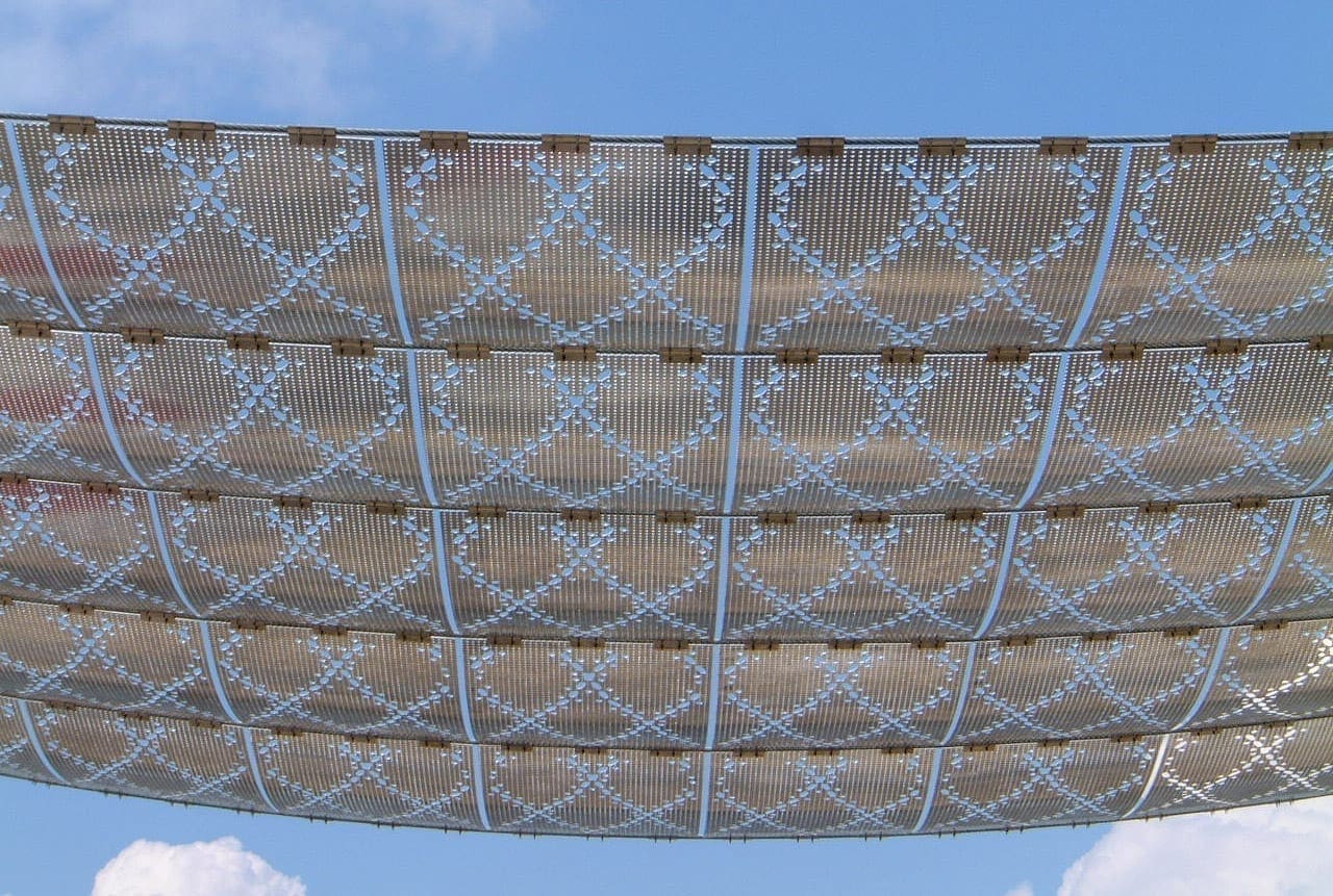 View of the sky through Noisette's perforated aluminum panels.