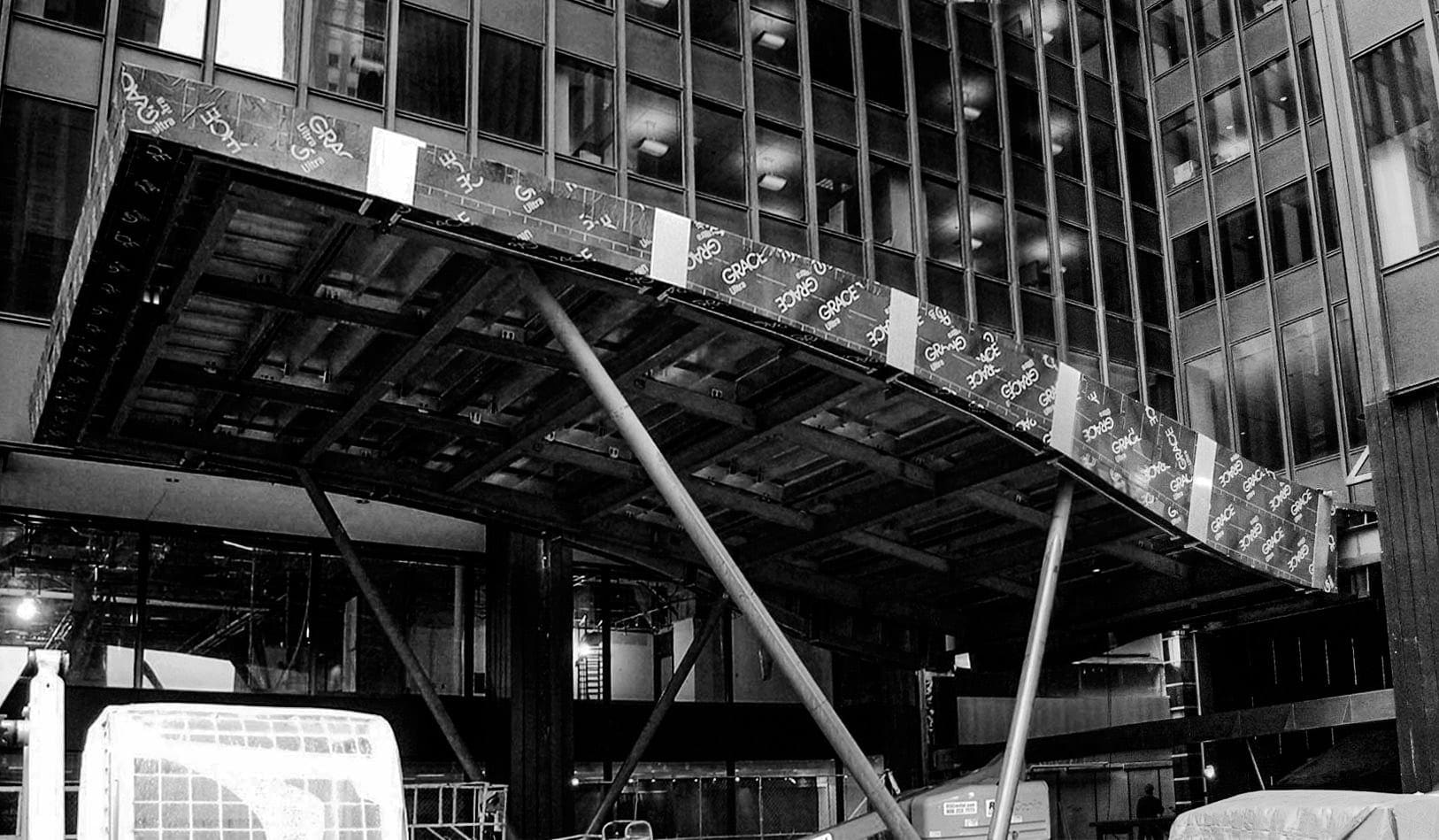 Construction photo of the Michigan Avenue Plaza awning in Chicago.