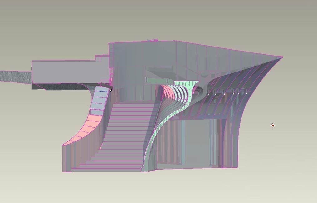 View of the Hunter Interior Staircase in CAD, with rendered skin surface.