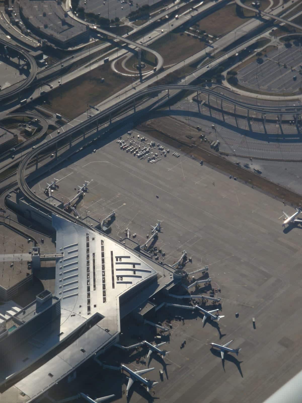 Aerial photograph of the DFW Terminal D.