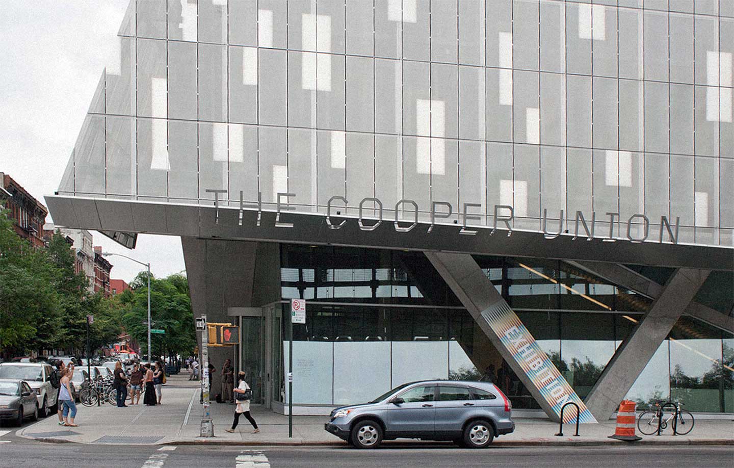 Detail of the Cooper Union New Academic Building signage.