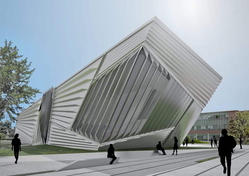 Aligned CAD and photo of the Broad during construction.