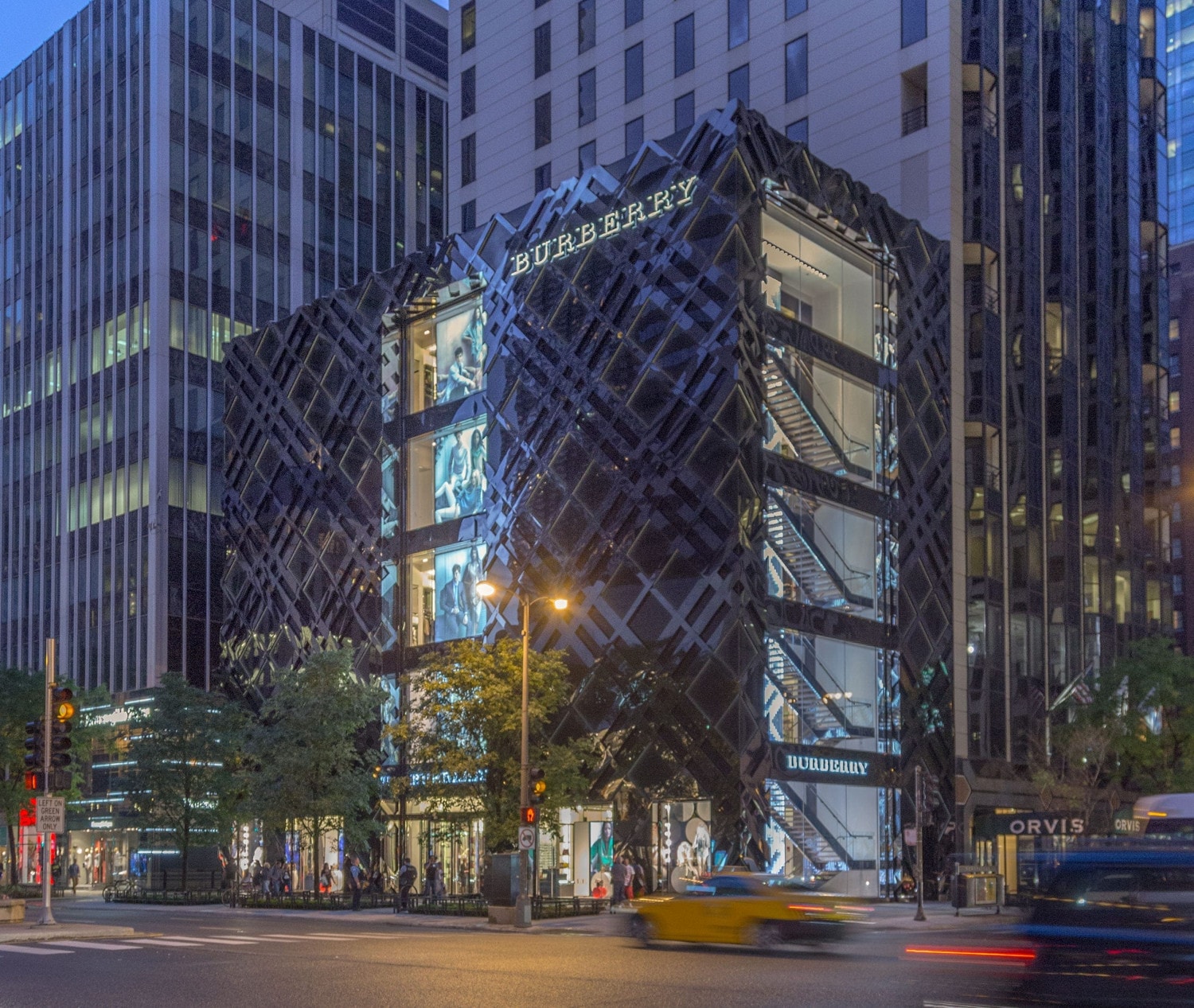Burberry Chicago Flagship at night.
