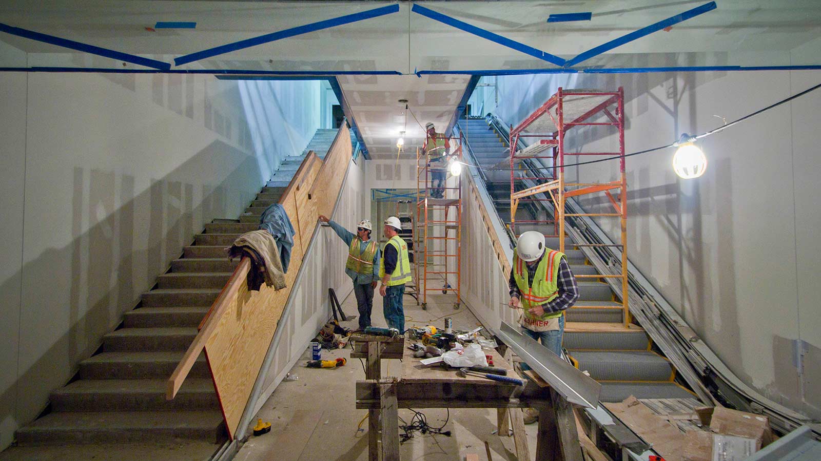 Installation of Kauffman Center interior metalwork by Zahner field operators. Installation of Kauffman Center interior metalwork by Zahner field operators