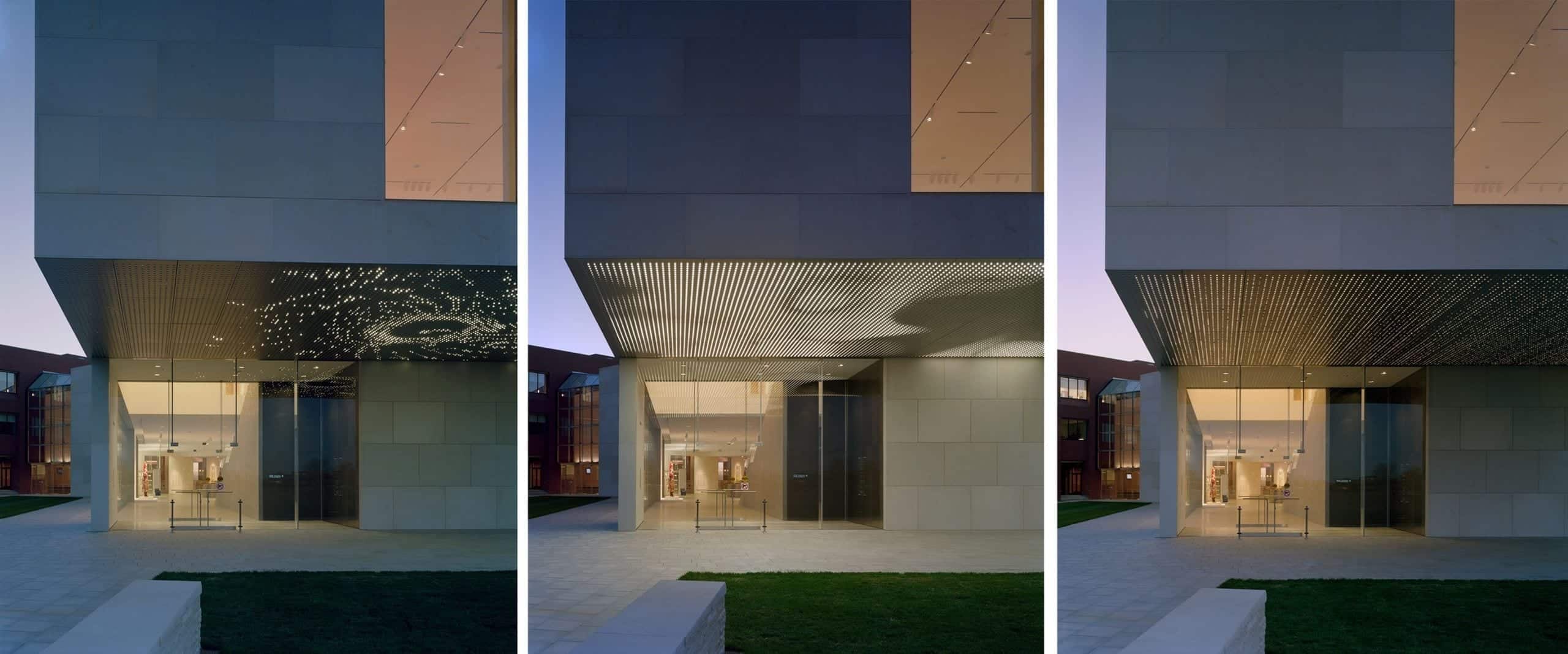 Photos of the kinetic light and soffit system developed for the Nerman Museum of Art.