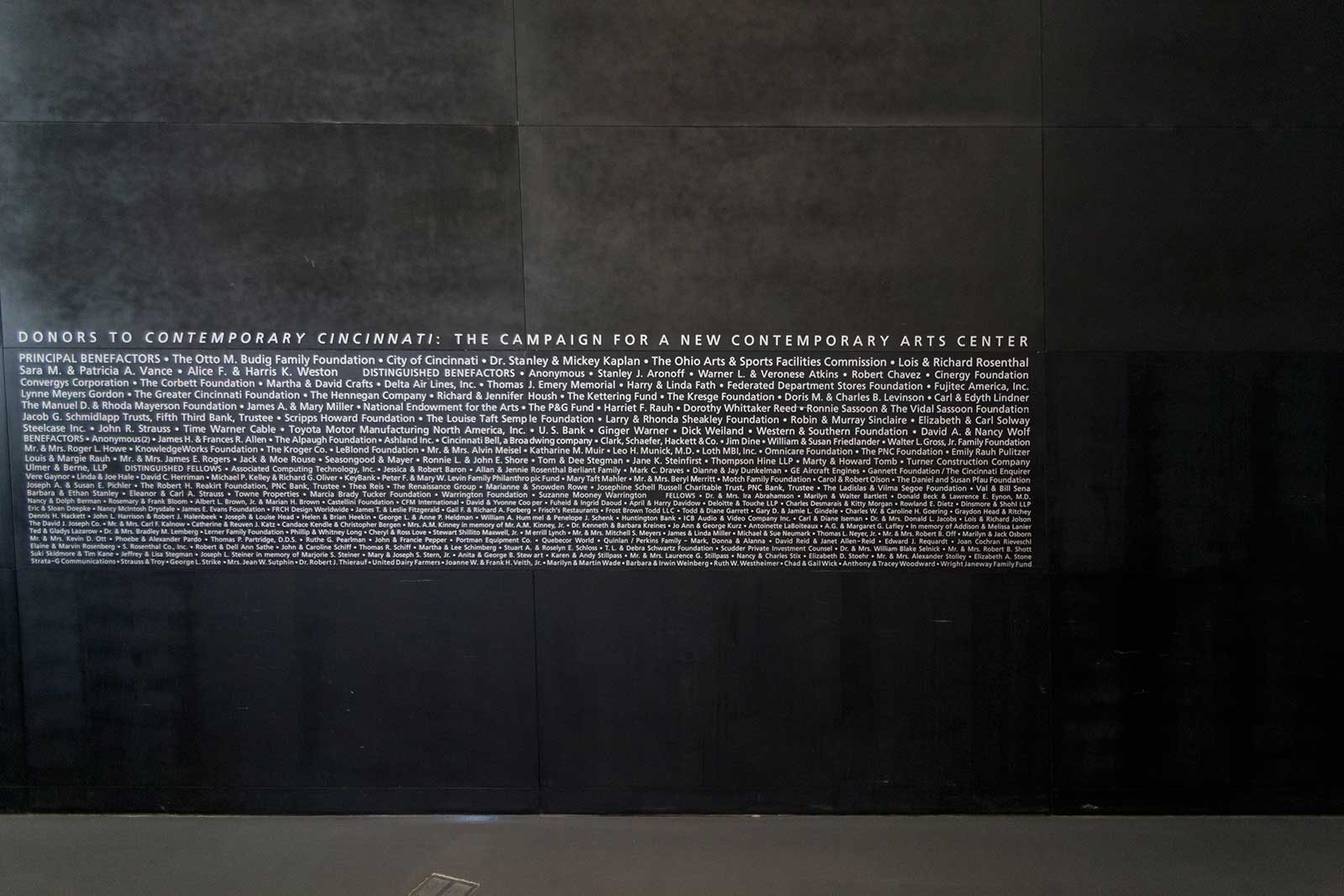 Interior detail of the donor list at Rosenthal Center.