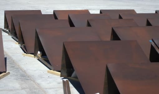 Photograph of the header panels before installation on Spaceport America