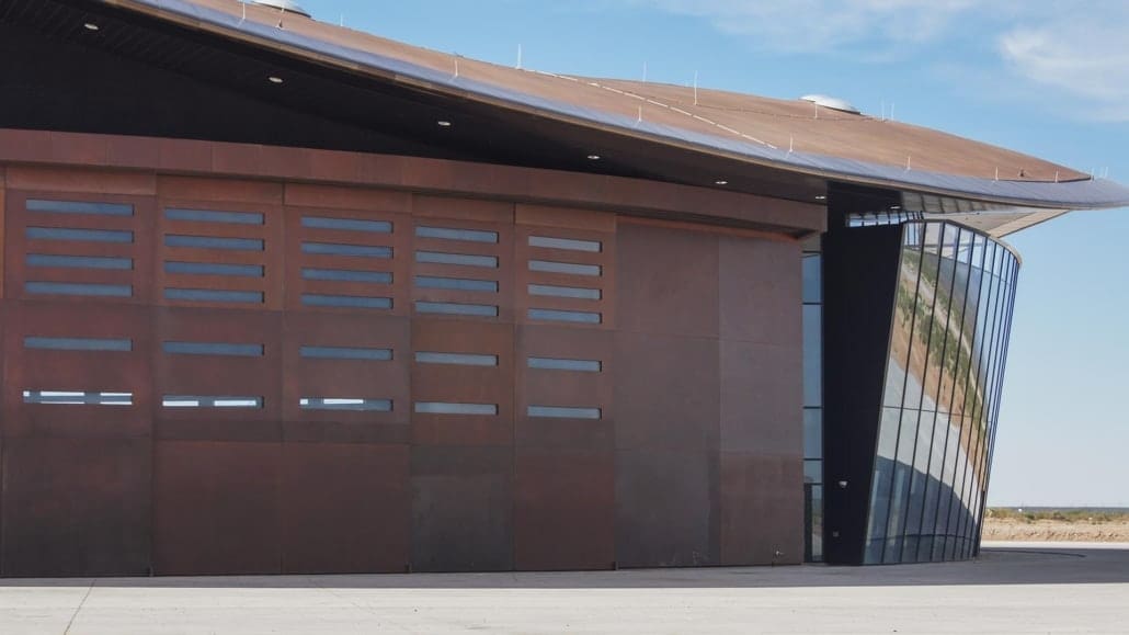 View of the massive Solanum-clad doors on the Spaceport America