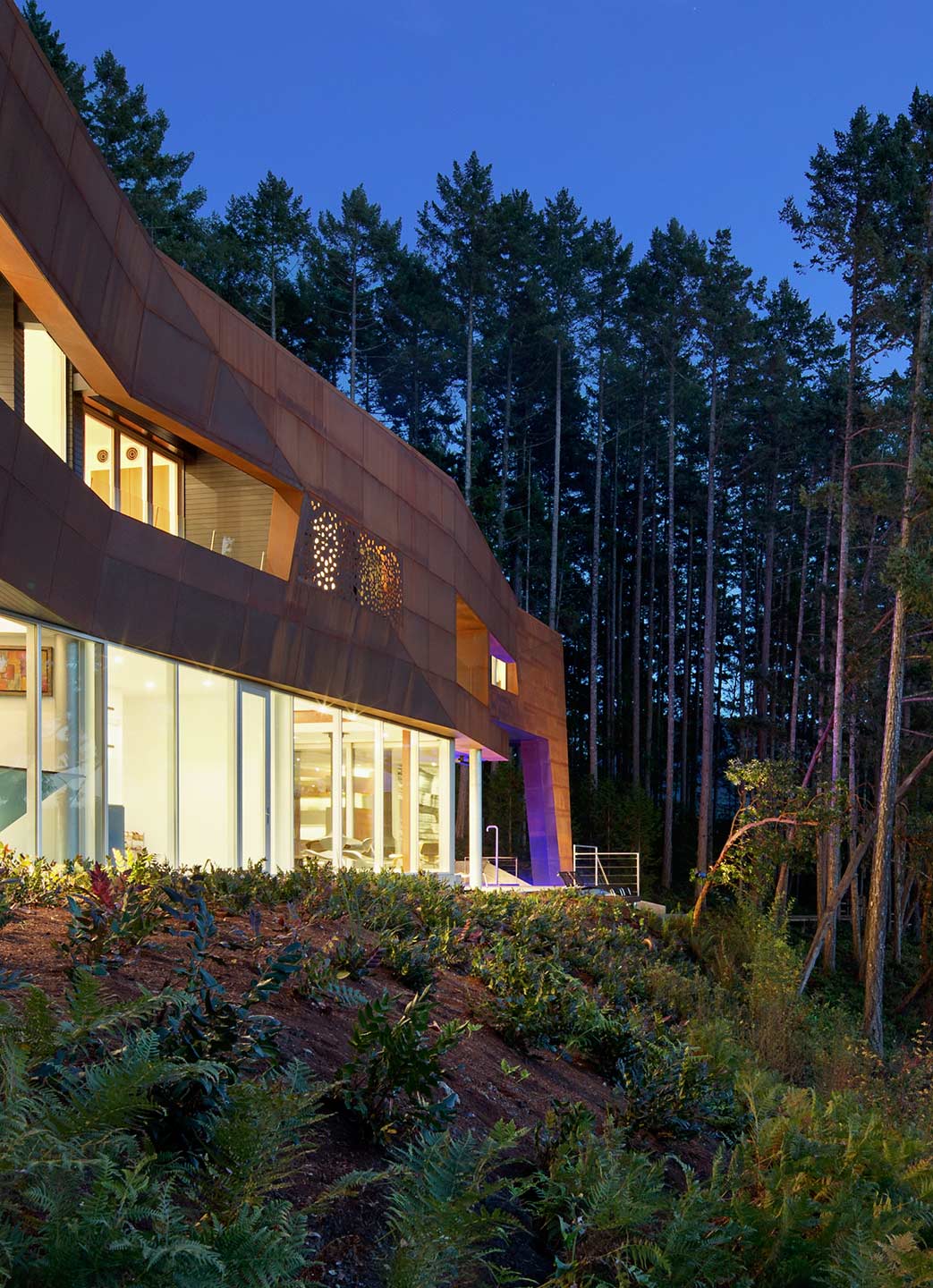 Detail of the facade design, Gulf Islands Residence designed by Tony Robins of AA Robins architects.