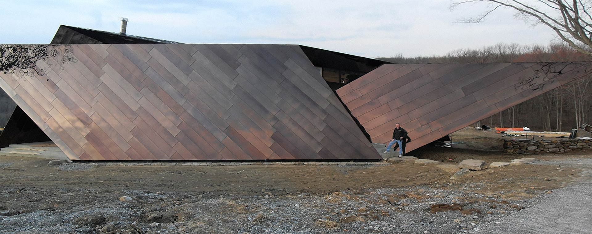 Zahner Field Operator stands in front of the Residence in Connecticut designed by Studio Daniel Libeskind.