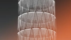 Perforated panels on Hope Tower at UNMC at dusk.