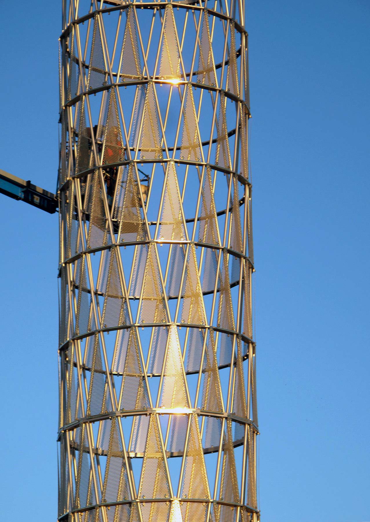 Gold-colored ti-coated stainless steel used on Hope Tower at UNMC.
