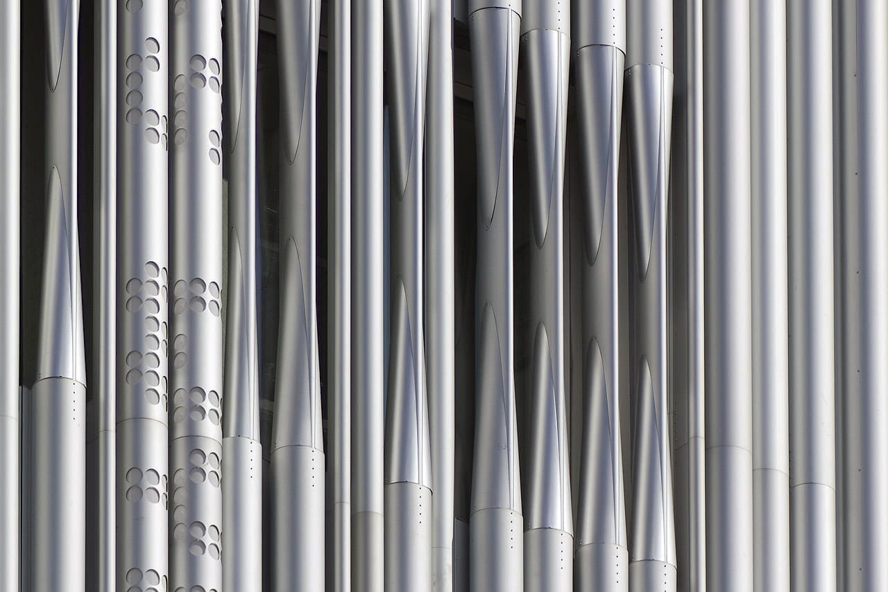 Detail of the perforated aluminum lighting system for Wyly Theatre.