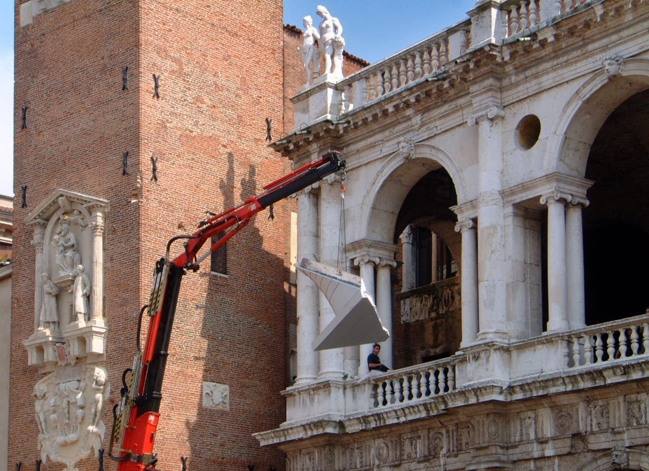 A section of the ZEPPS is lifted into the Basilica Palladiana in Vicenza, Italy.