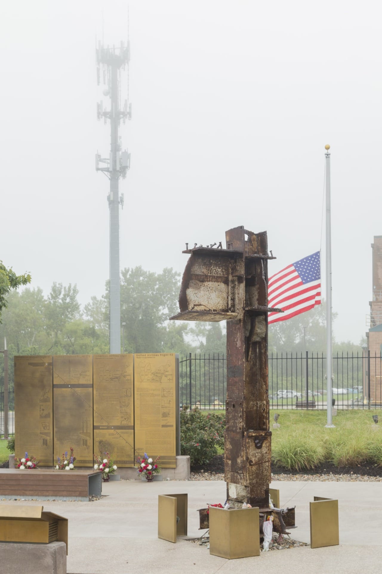 Memorial shows the original I-Beams from the World Trade Center in NYC