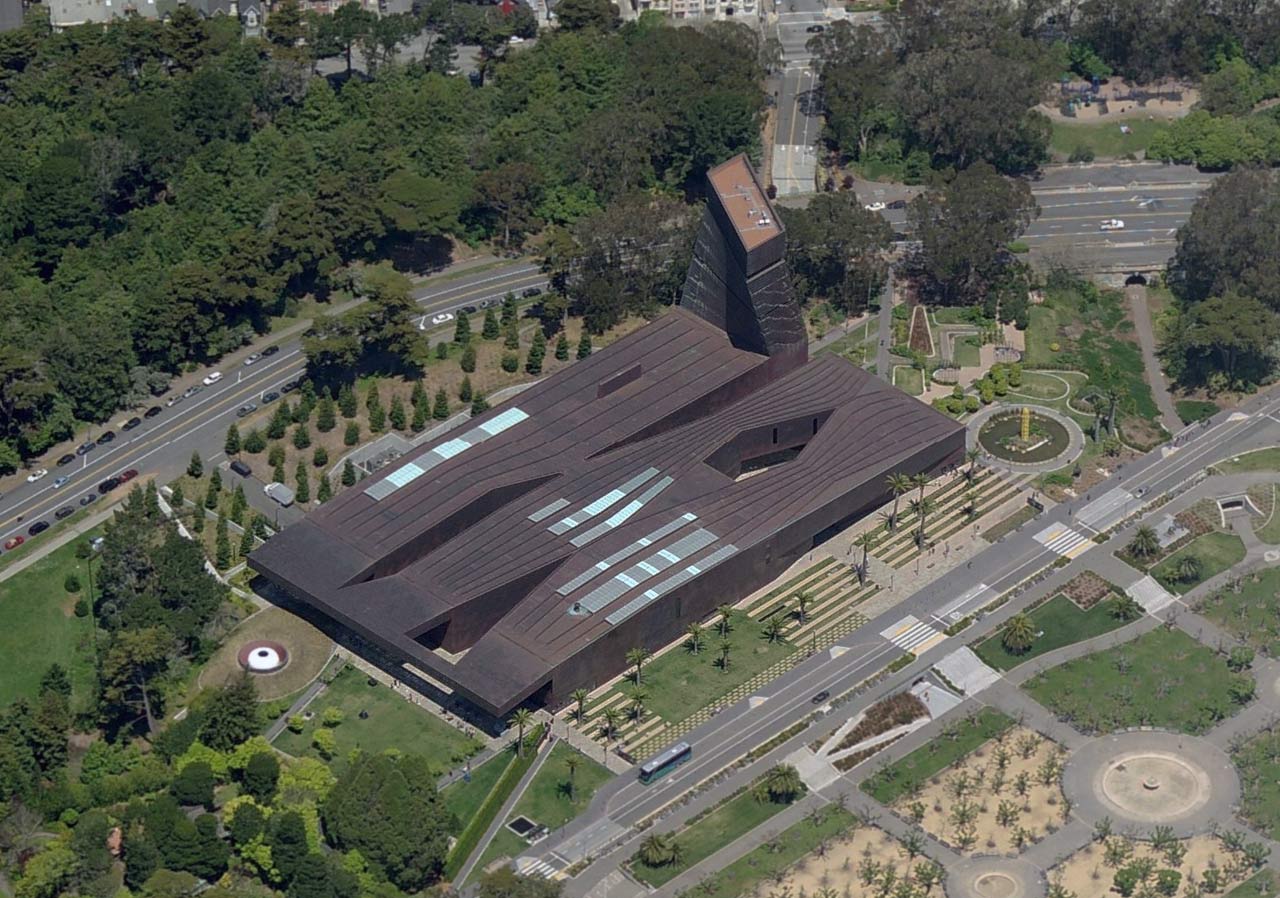 Aerial view of the de Young Museum in San Francisco, California