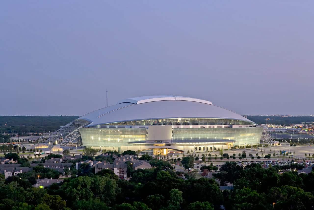 Aerial view of Cowboys Stadium.