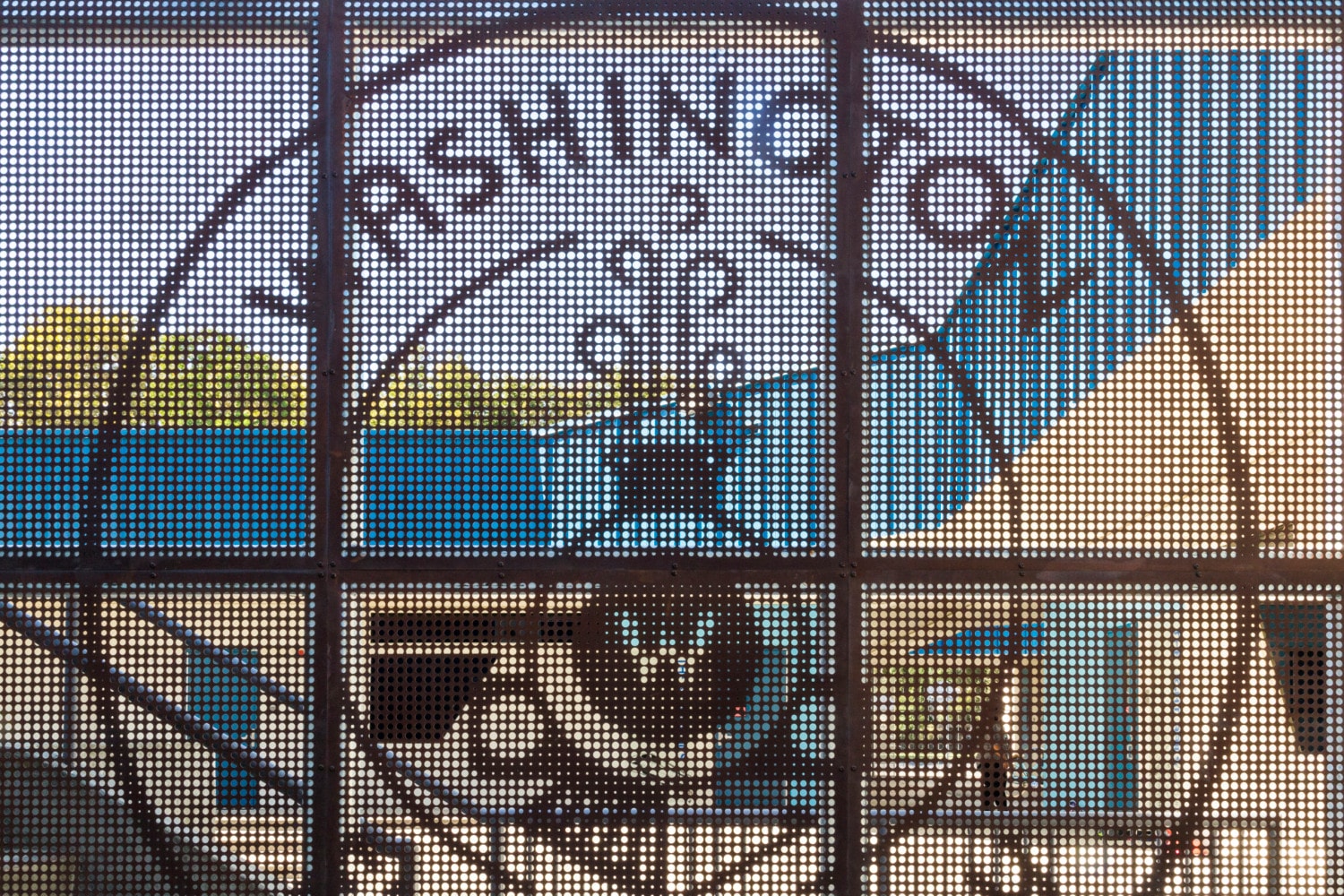 Detail of the logo screenwall for the Washington Elementary in Sacramento.