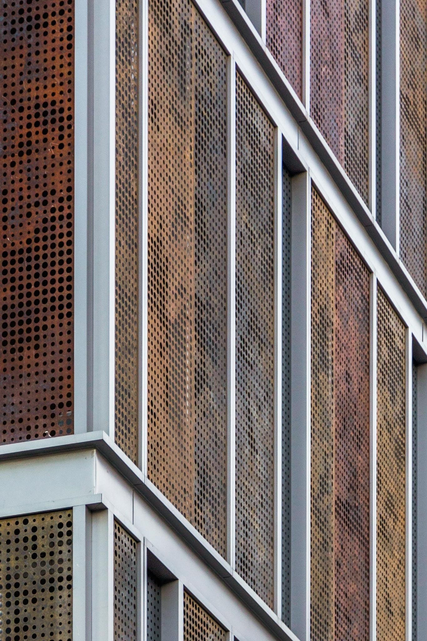 Detail of the perforated metal facade for Children's Hospital.