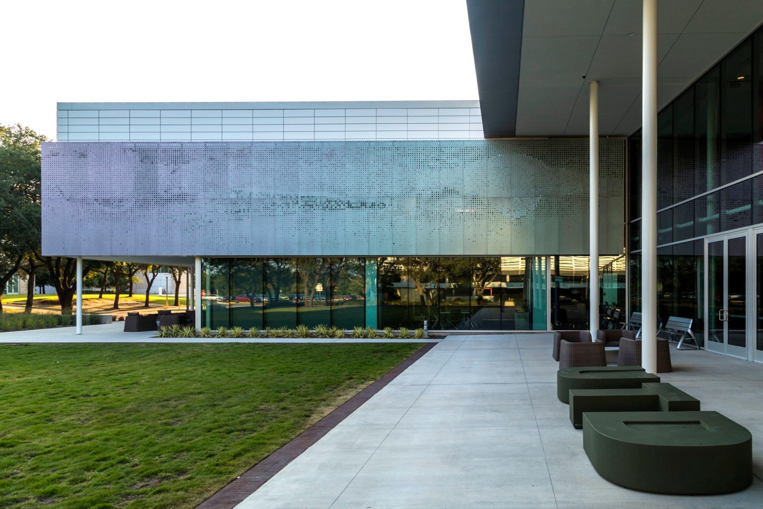 Exterior of Davidson-Gundy Alumni Center featuring Louvered ZIRA perforated panels.