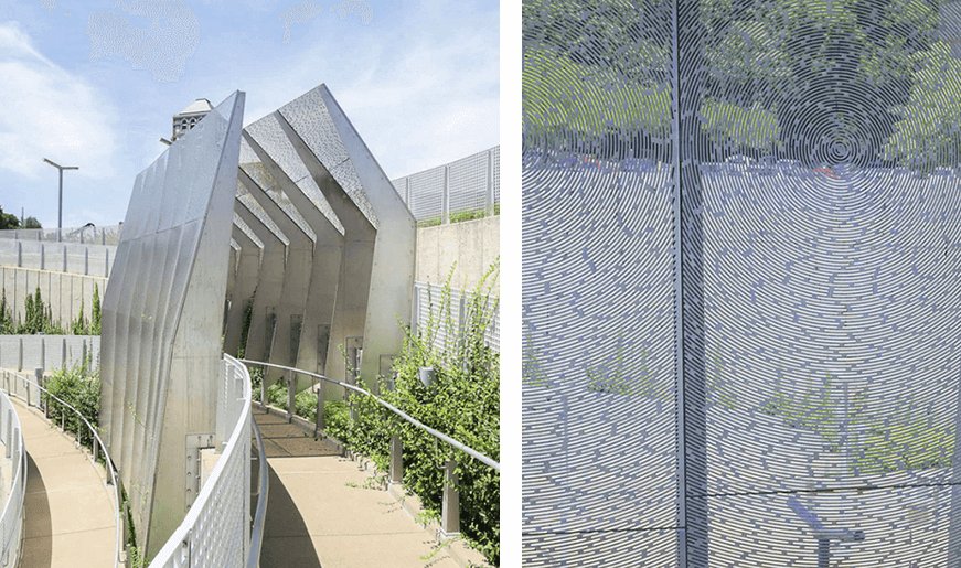Radial perforation pattern for the Hoi Polloi public artwork in University City, Missouri.