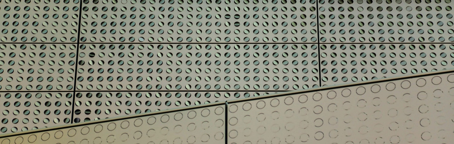 Detail of the louver-perforated facade for Cornell Tech's Bloomberg Center.