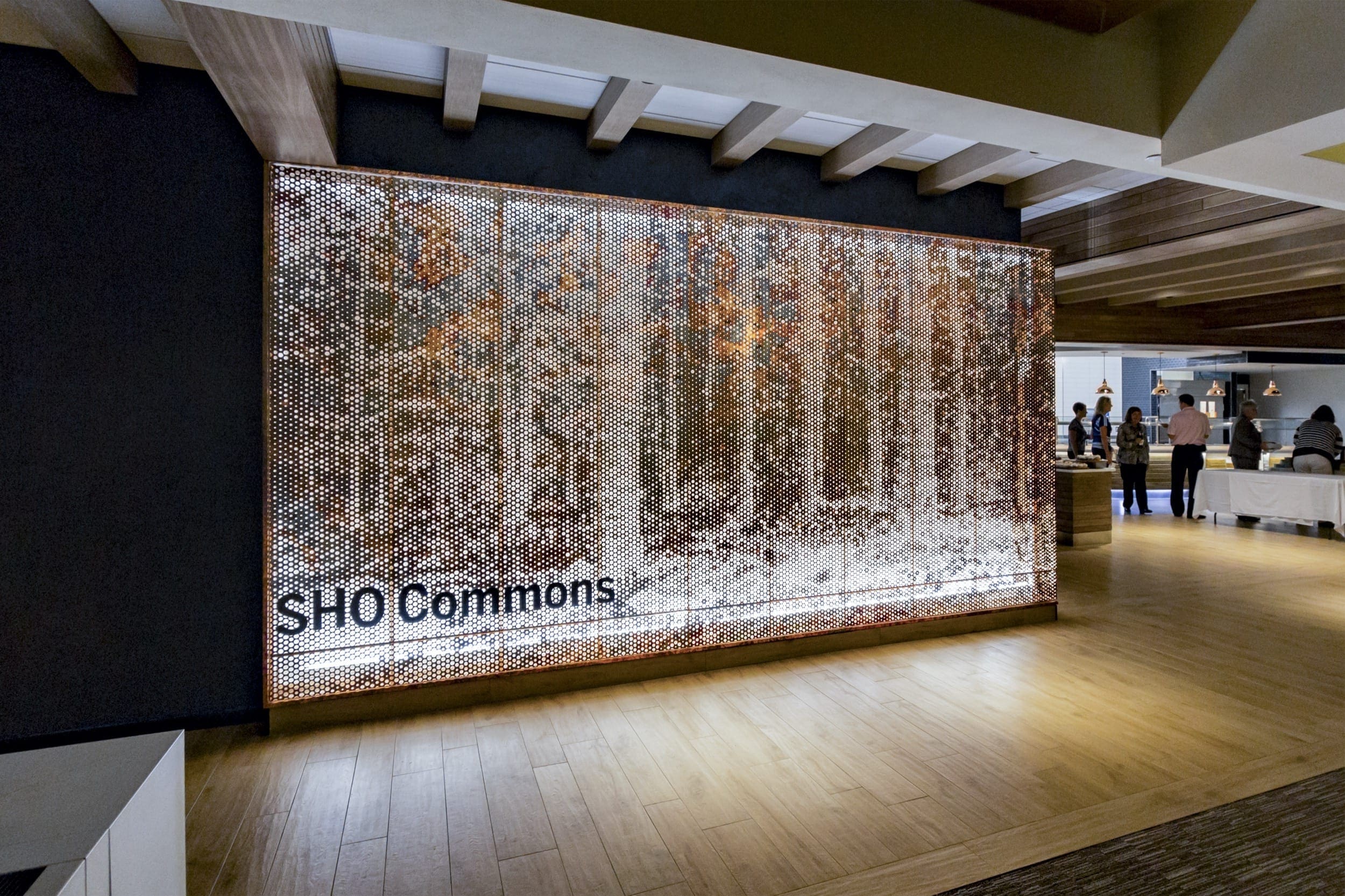 sho-commons-c-sentry-insurance Wall and partition screens made with ImageWall in Dirty Penny Copper.