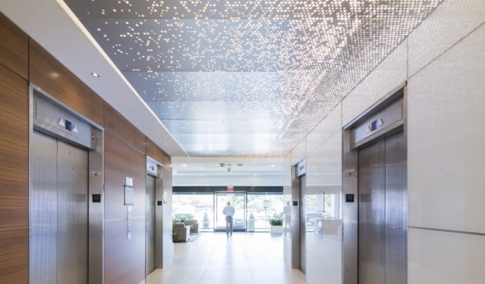 Backlit ImageWall ceiling in NCX 6060 Interior Lobby.