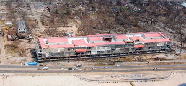 Photograph of the Grand Casino Biloxi on the job site in the aftermath of Hurricane Katrina.