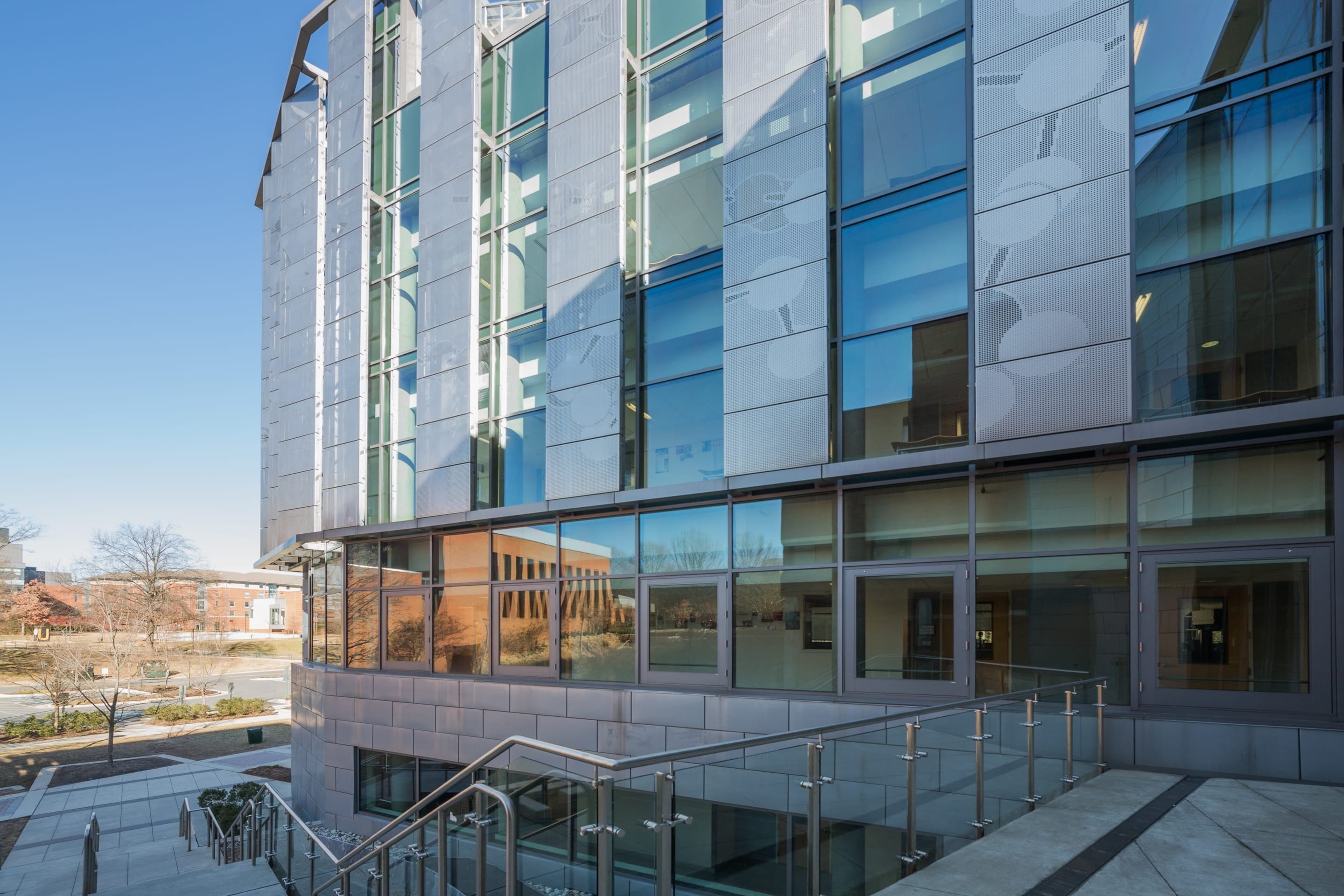 George Mason University's Science and Technology building features a custom perforated facade, created using Zahner ImageWall technology.