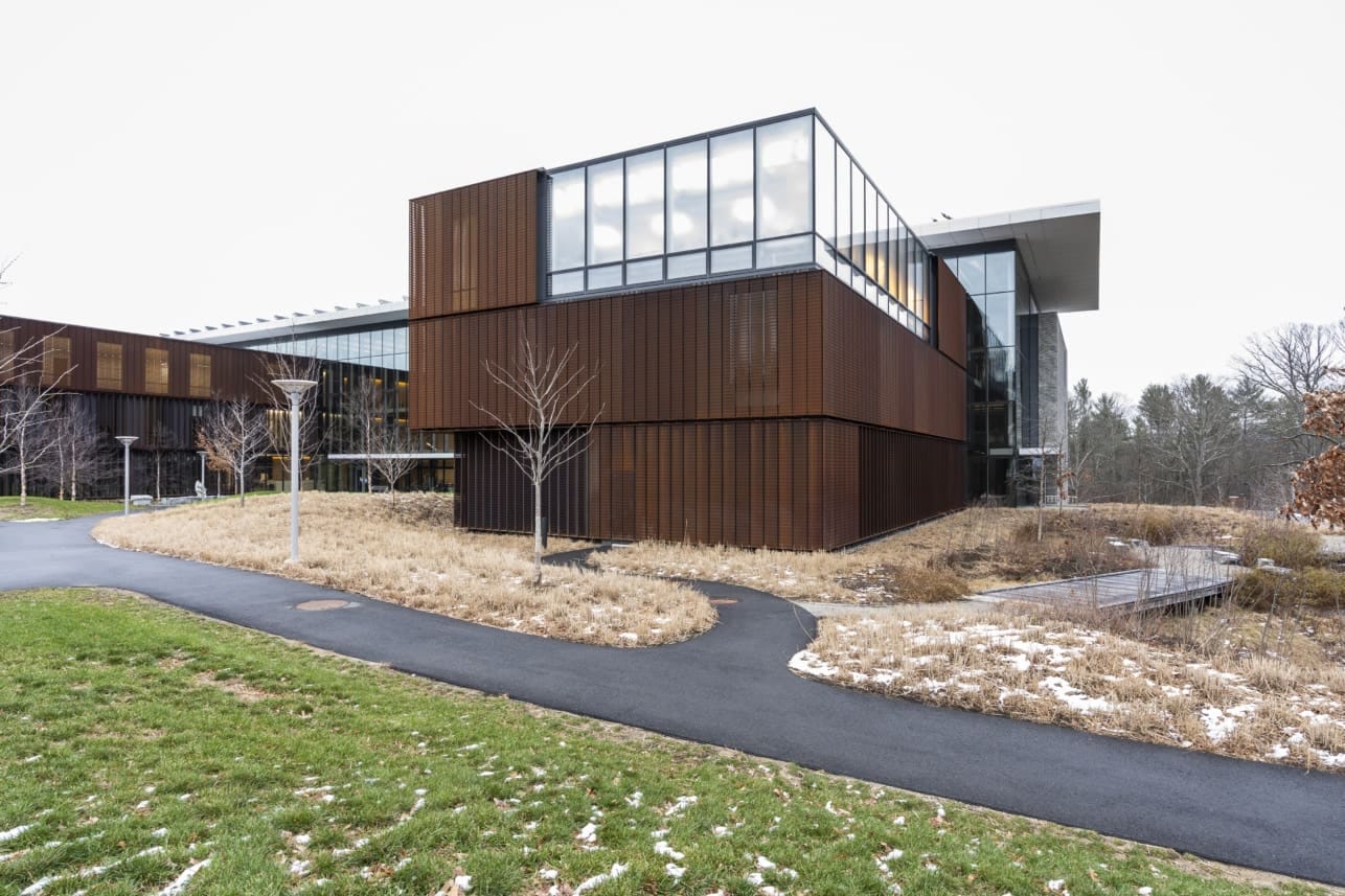 Custom perforated Solanum screen engineered, fabricated, and installed by Zahner