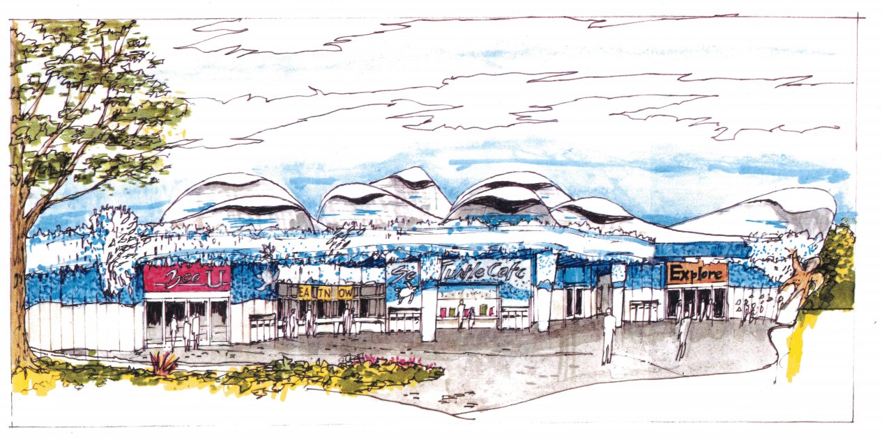 Original sketch for the Suzanne and Walter Scott Aquarium facade, by Mark Bourne.
