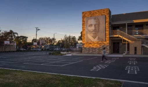 ImageWall at Carver Elementary at sunset.