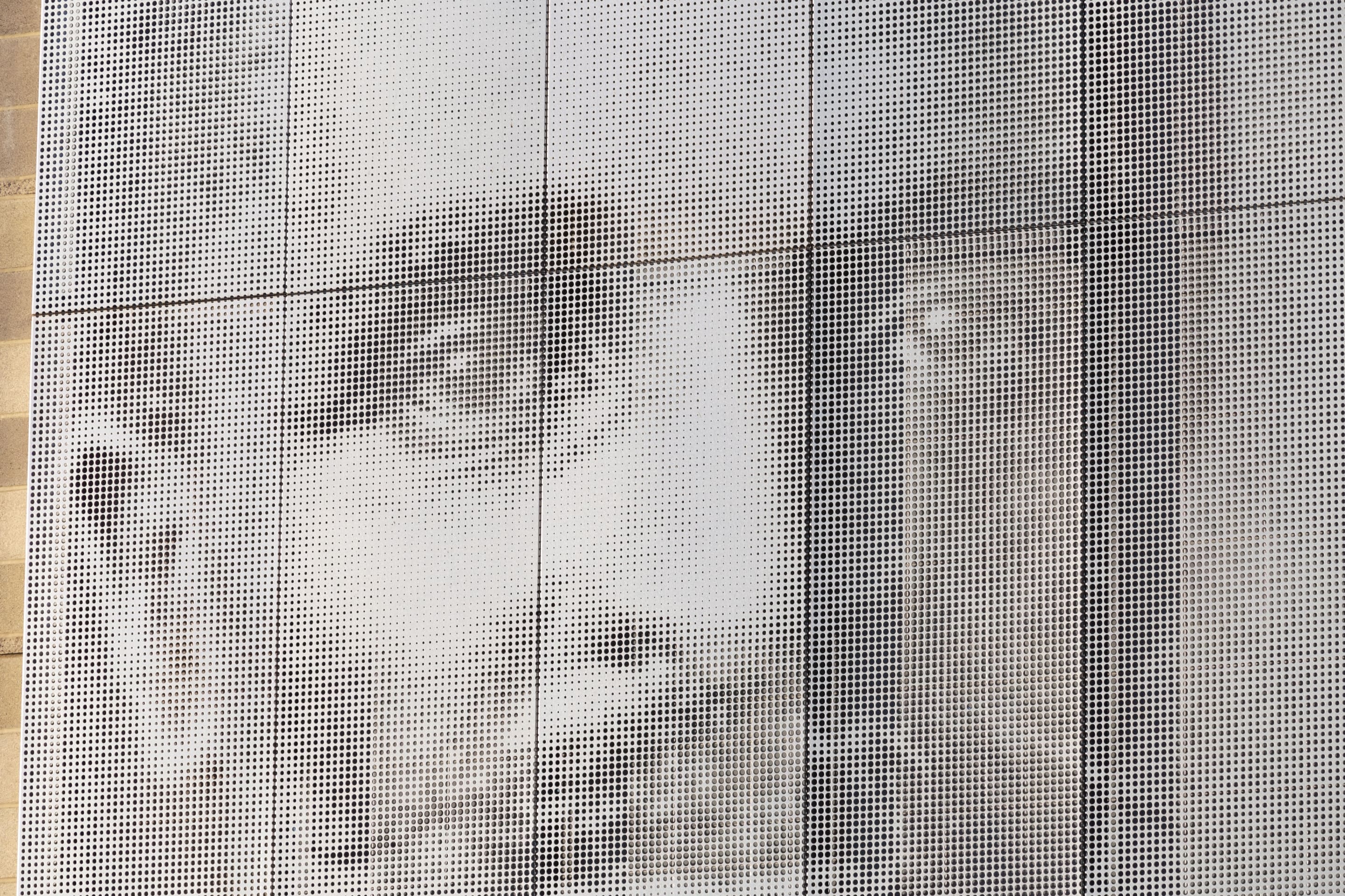 Close up of the ImageWall at Carver Elementary, featuring Zahner's Cross Seam Perf technology.