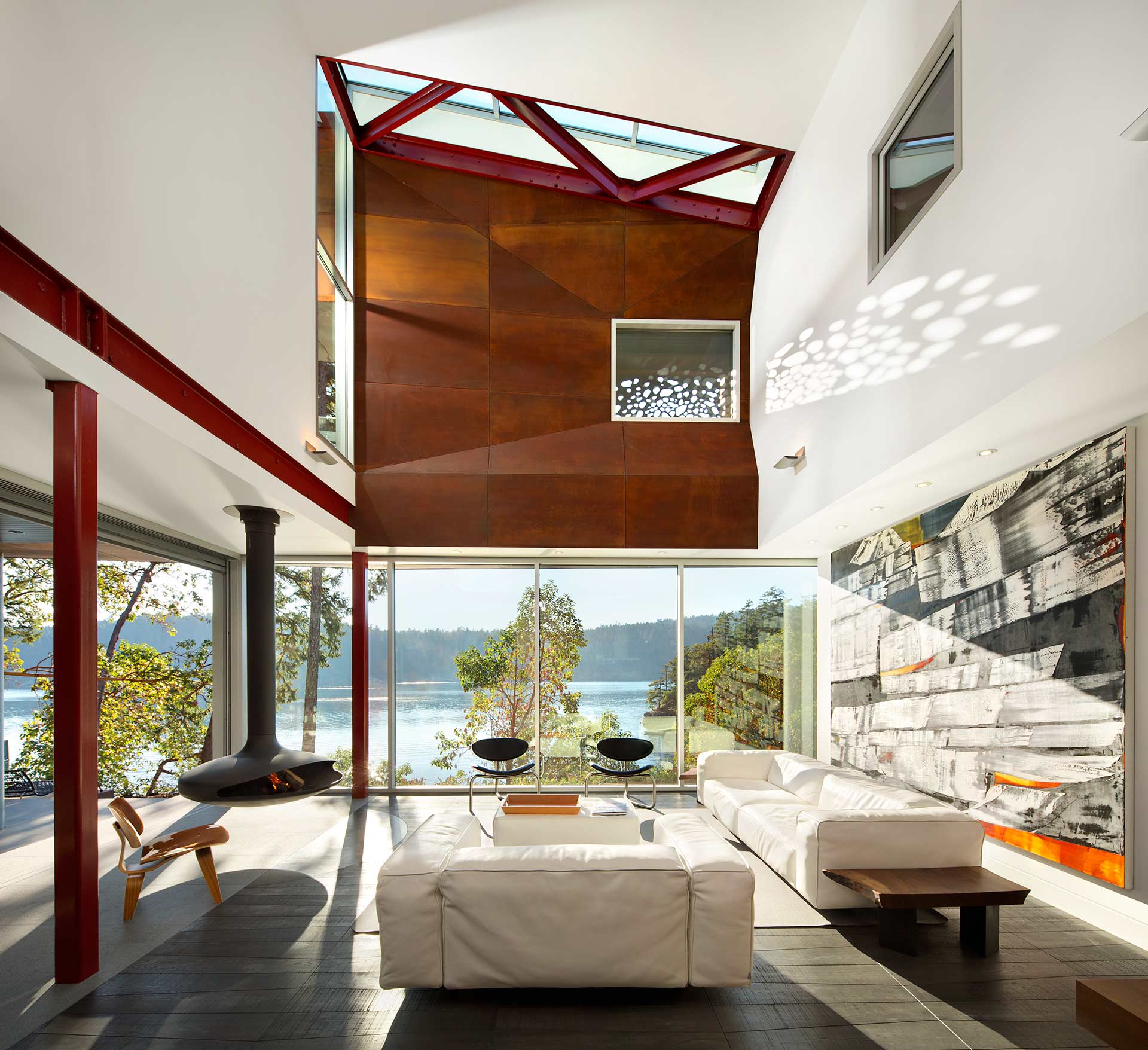 The AA Robins Architect-designed Gulf Islands Residence uses Zahner Solanum Steel for both interior and exterior cladding.