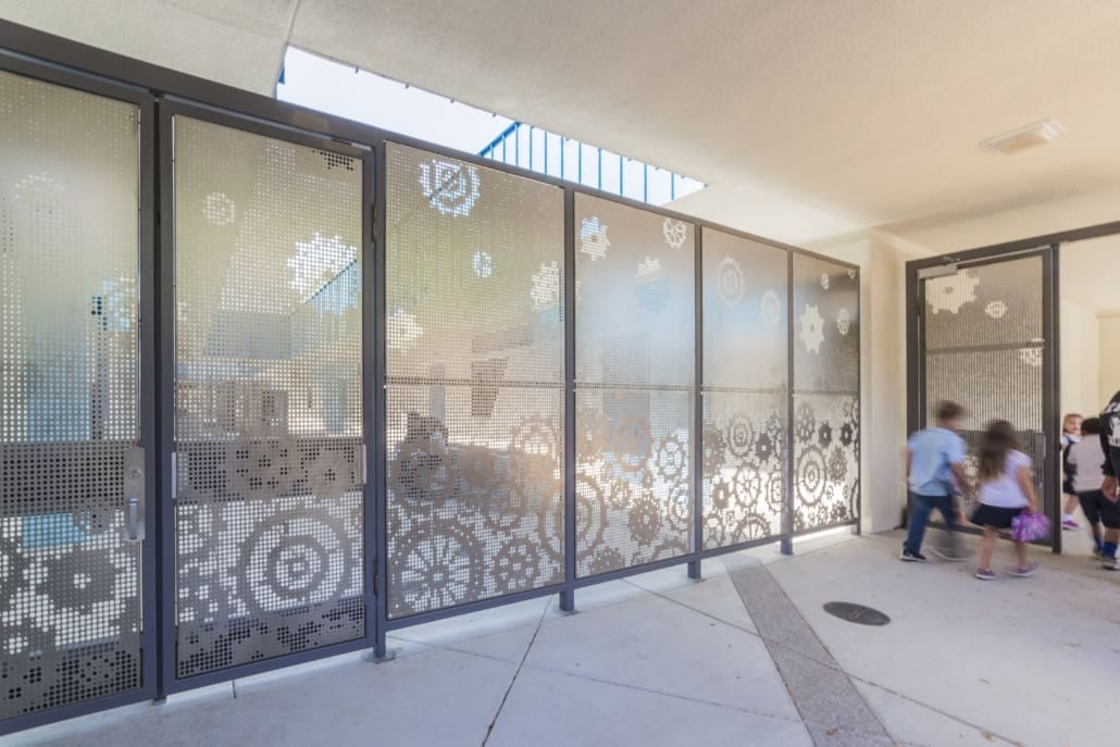 The decorative screen walls also provide security to the school entrance and courtyard.
