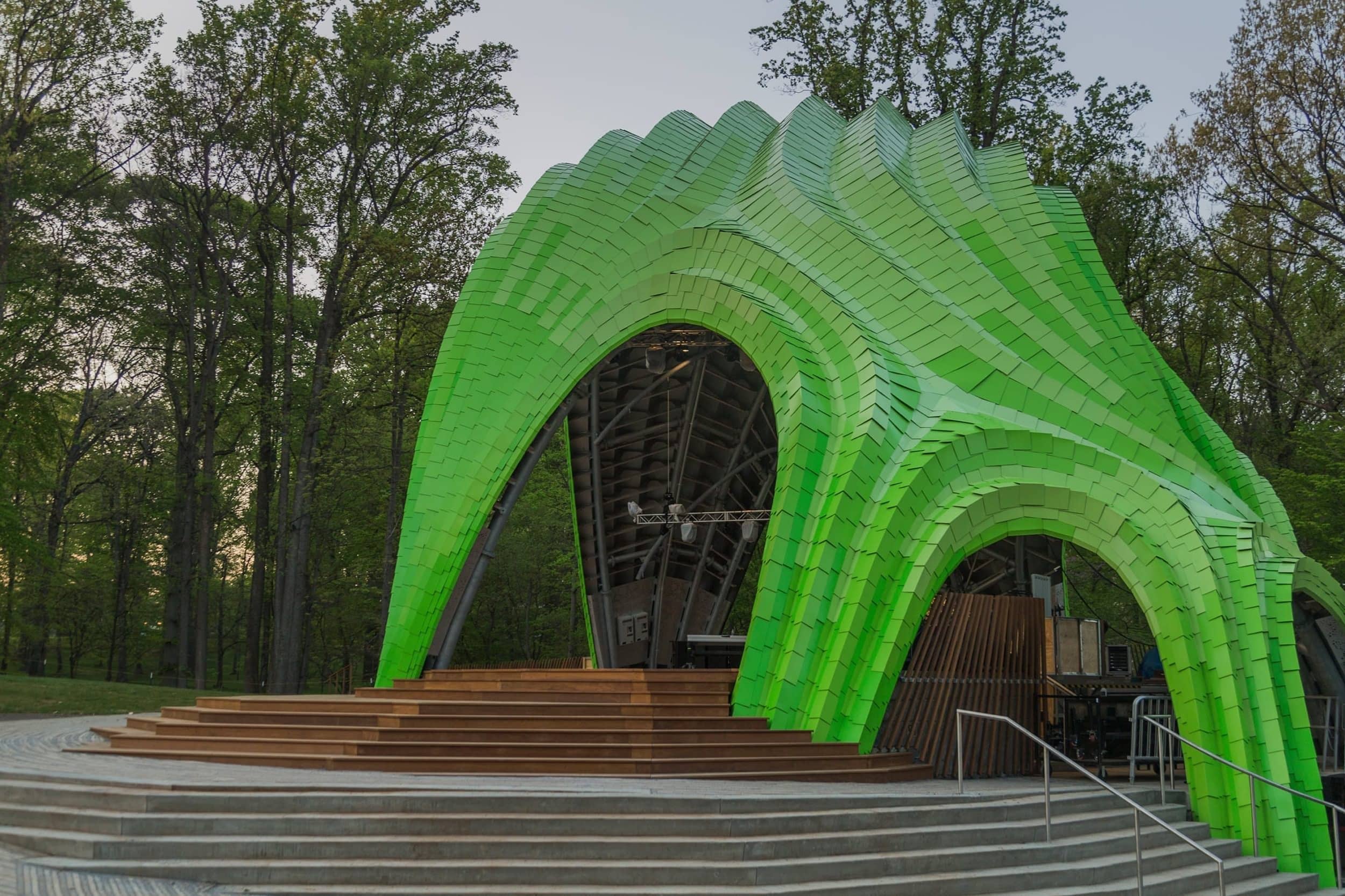 The Chrysalis Ampitheatre features an aluminum skin over a steel structure.