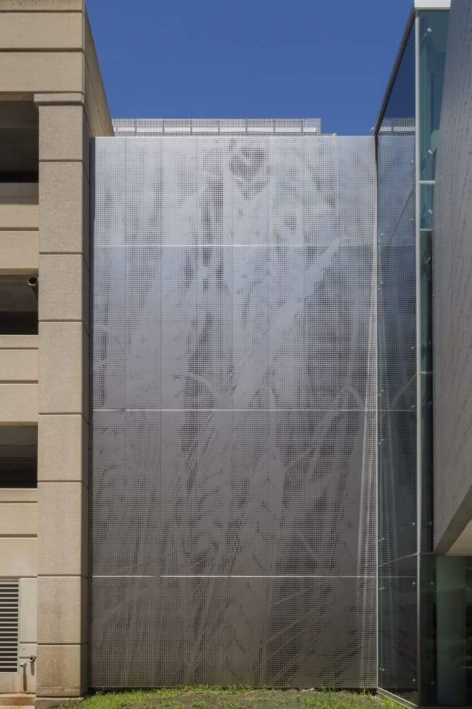 DeBruce Center at the University of Kansas in Lawrence. A stainless steel ImageWall installation at the Gould-Evans-designed DeBruce Center at the University of Kansas.