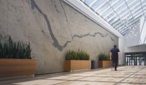 ANODIZED ALUMINUM PANELS FOR AN IMAGEWALL INSTALLATION DESIGNED BY BH ARCHITECTS.