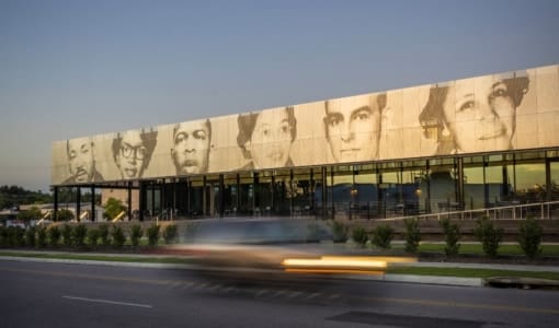 The Equal Justice Initiative building in Montgomery, AL featuring a Zahner ImageWall mural.