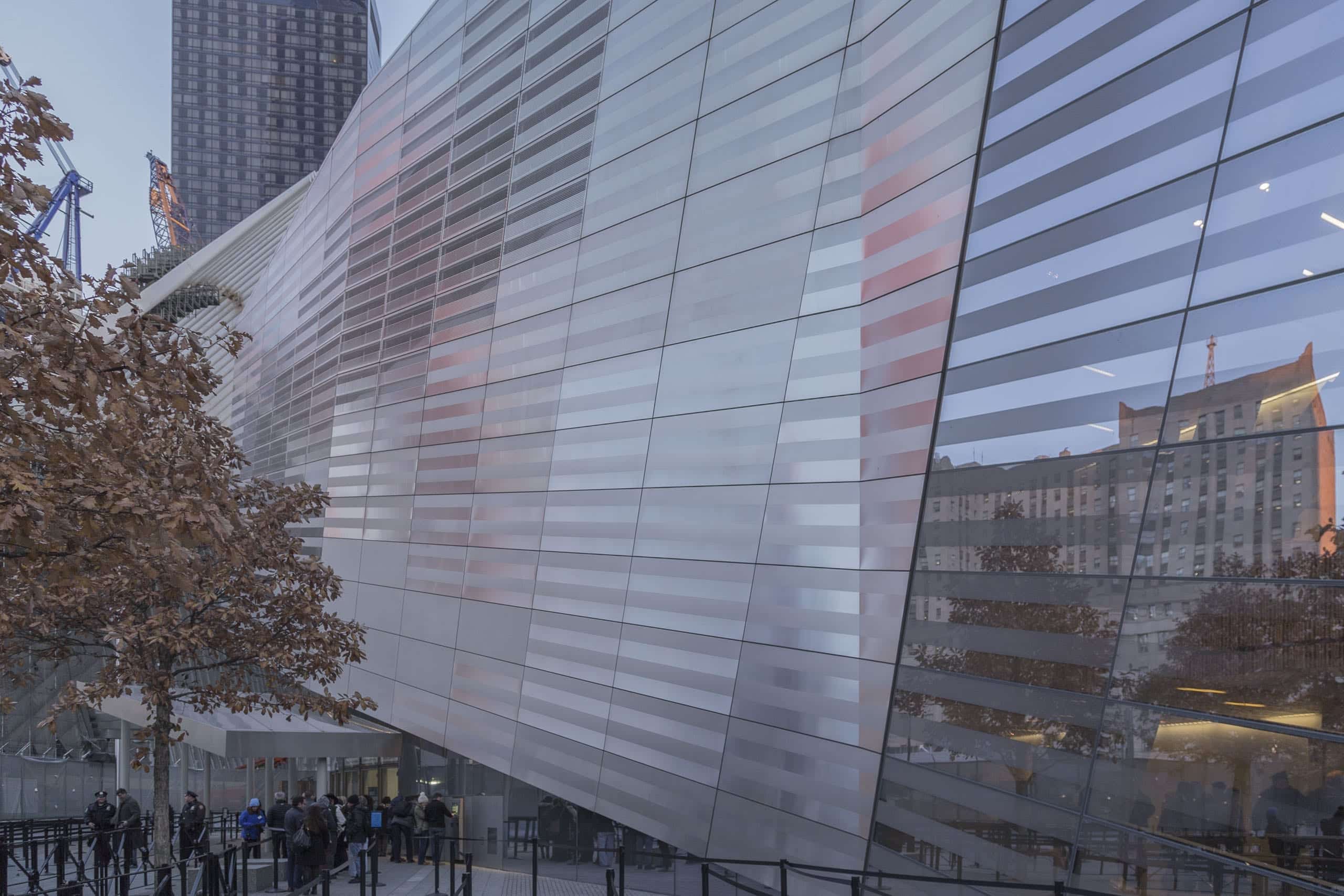 STRIATING STAINLESS STEEL PANEL SYSTEM USED ON THE 911 MUSEUM FACADE.