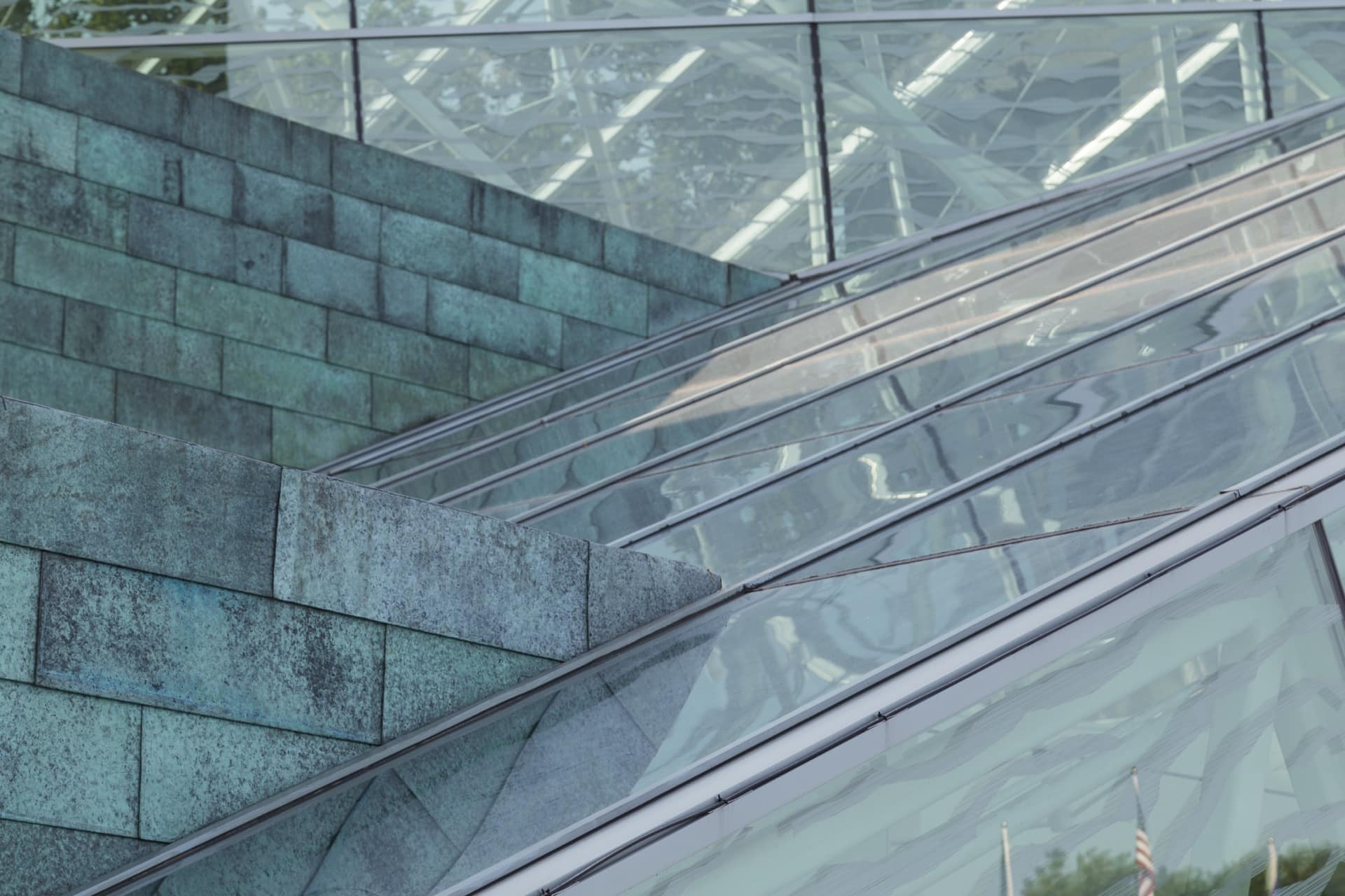 suny-purchase-school--c--zahner-5750 DETAIL OF THE COPPER AND GLASS FACADE OF SUNY NEW PALTZ.